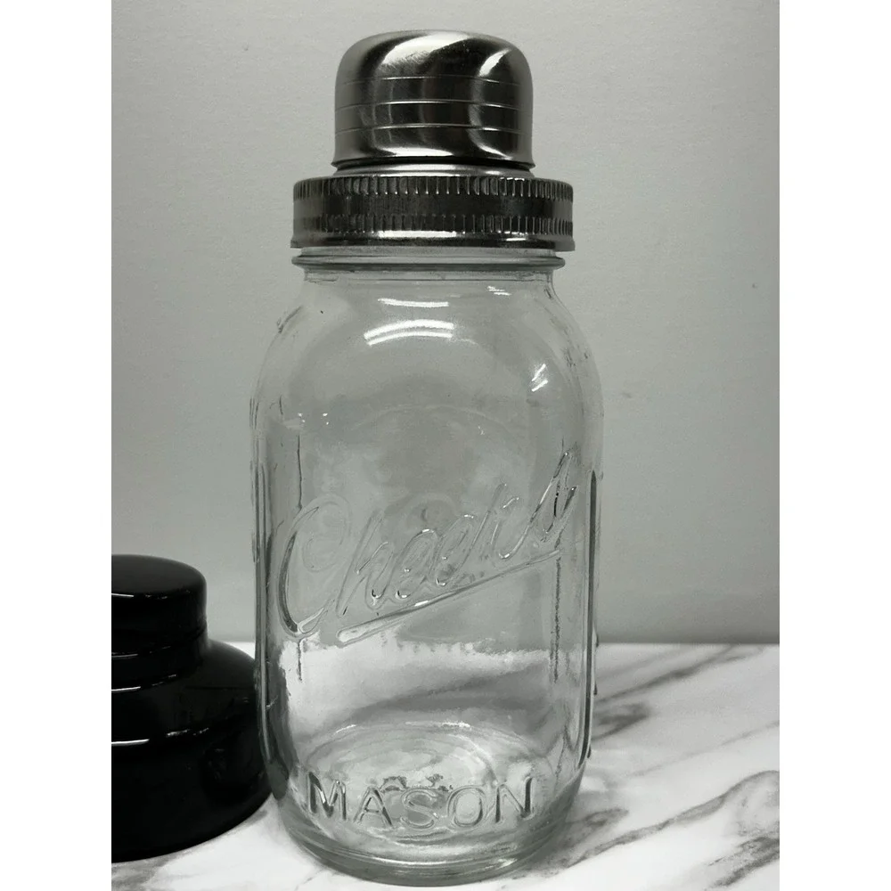 Vintage Mason Cheers Jar Cocktail Shaker With Strainer Lid